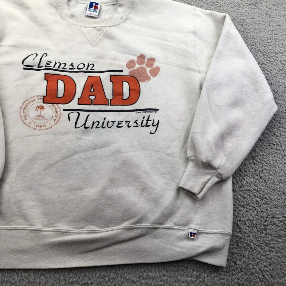 Vintage Clemson Tigers Sweatshirt Mens Large White NCAA Dad Russell Athletic